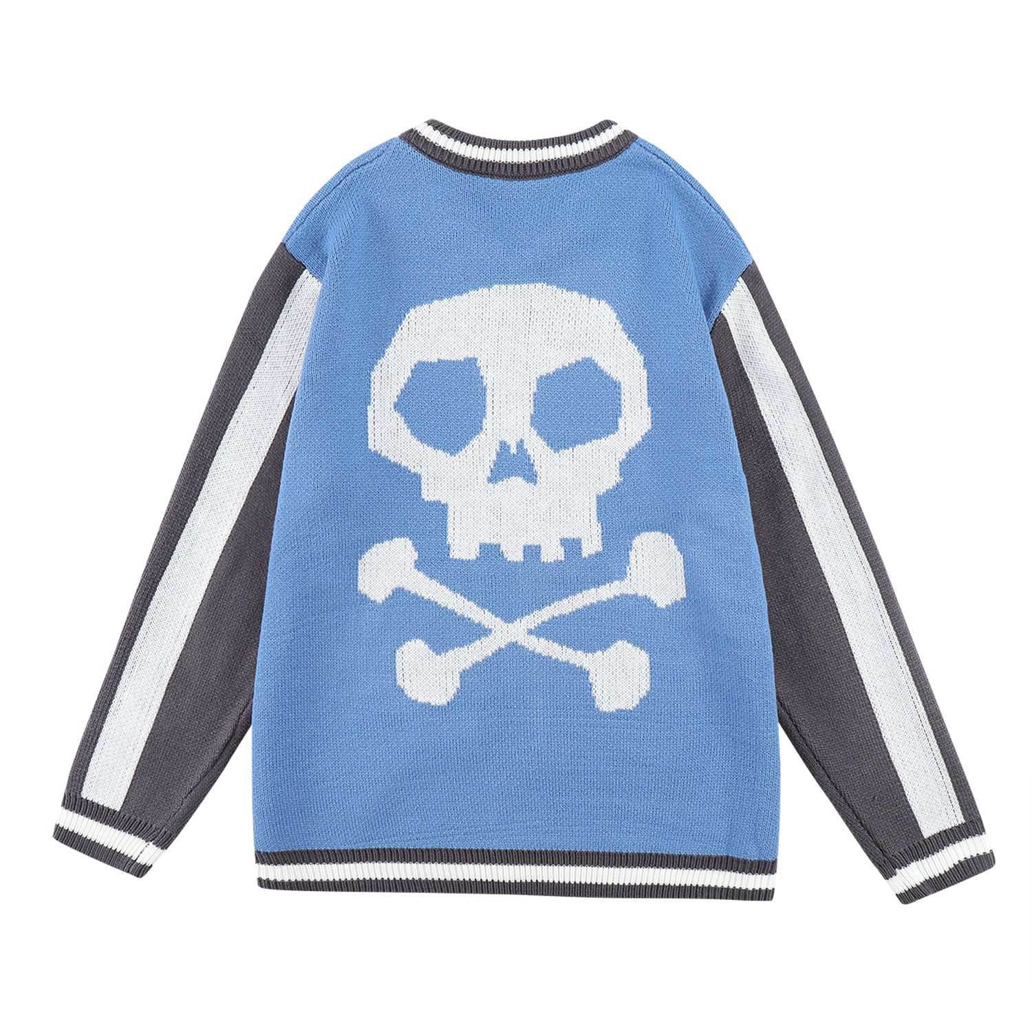 Easy Skull Knit Bomber Jacket - Blue / M