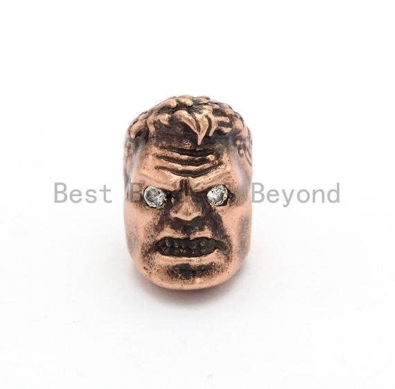 Antique Color Incredible Hulk Bead, Hulk Spacer Beads, Gold/Silver/Copper Charm, Men's Bracelet Beads, 12x11x8mm,sku#Y1110