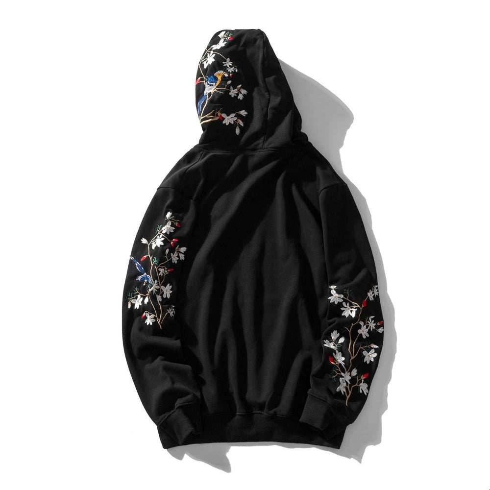 KH9083 Flowers Embroidery Hoodie - Black / S