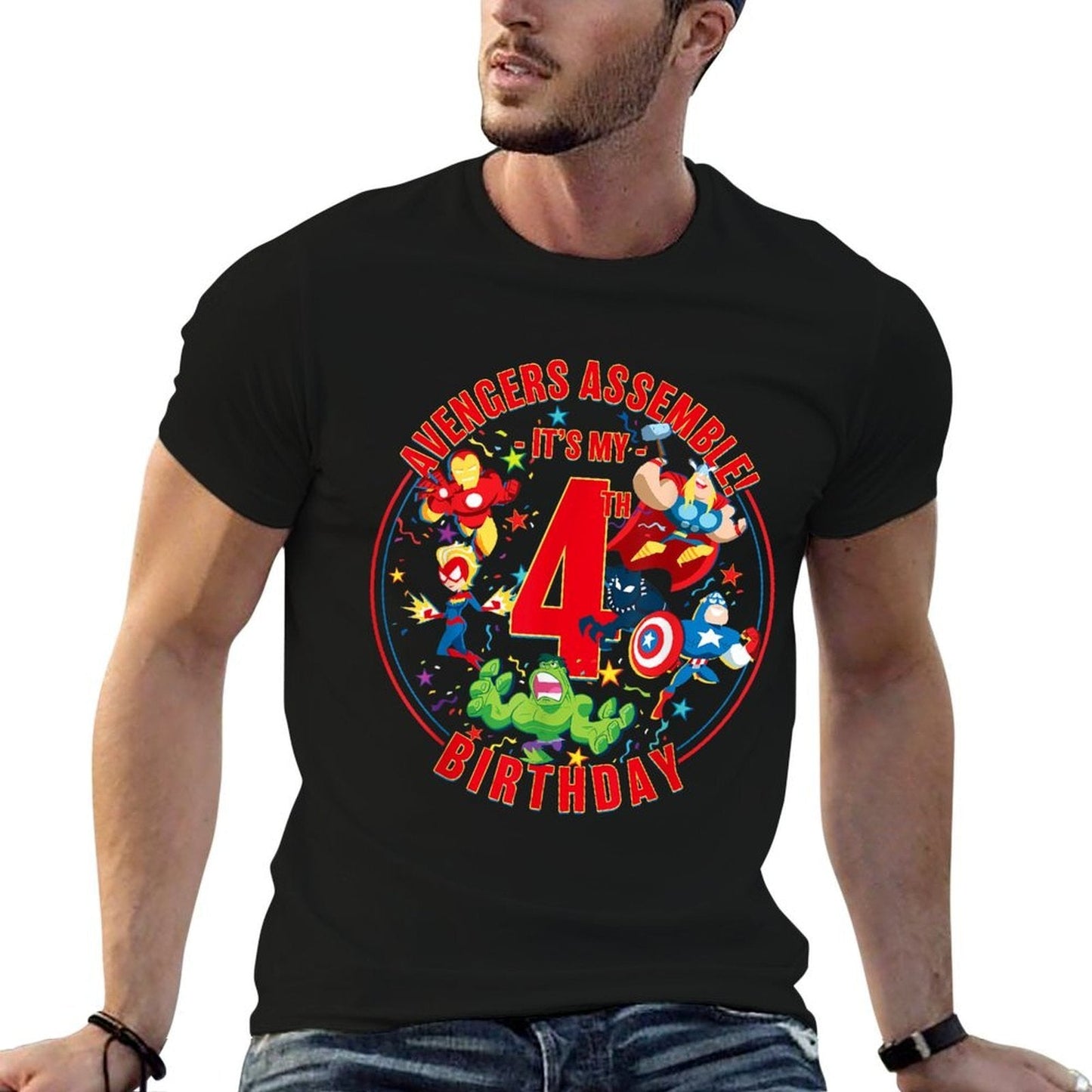 Marvel Avengers Assemble It's My 4th Birthday  Heathered Texture T-Shirt