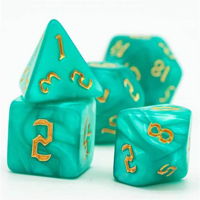 Seafoam Macaron 7-Dice Blend Set w/Gold Numbers - 