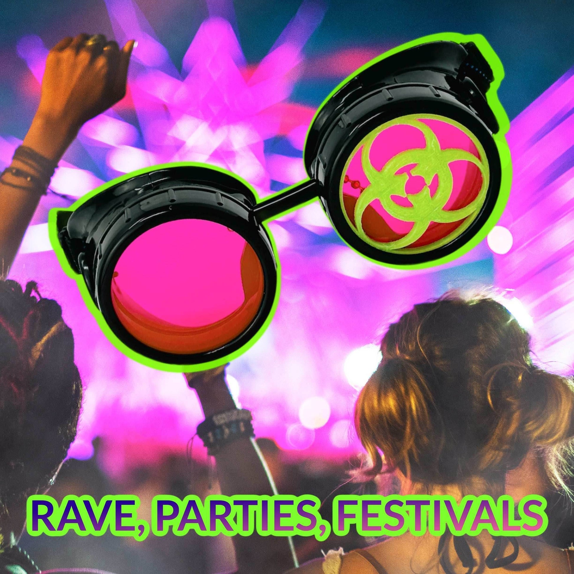 Steampunk Mad Scientist goggles biohazard cosplay glasses neon lenses - neon green