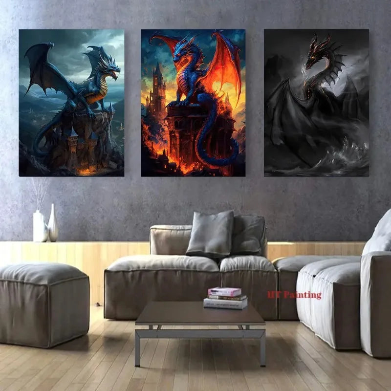 Abstract Fantasy Animals Black Dragon Poster Canvas Painting Oriental Dragon Wall Art Pictures Living Room Home Decor Gift