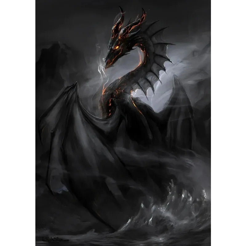 Abstract Fantasy Animals Black Dragon Poster Canvas Painting Oriental Dragon Wall Art Pictures Living Room Home Decor Gift