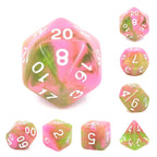 Apple Taffy Lime Green/Pink Glitter/Swirl 7-Dice Set by HendgaDice - 