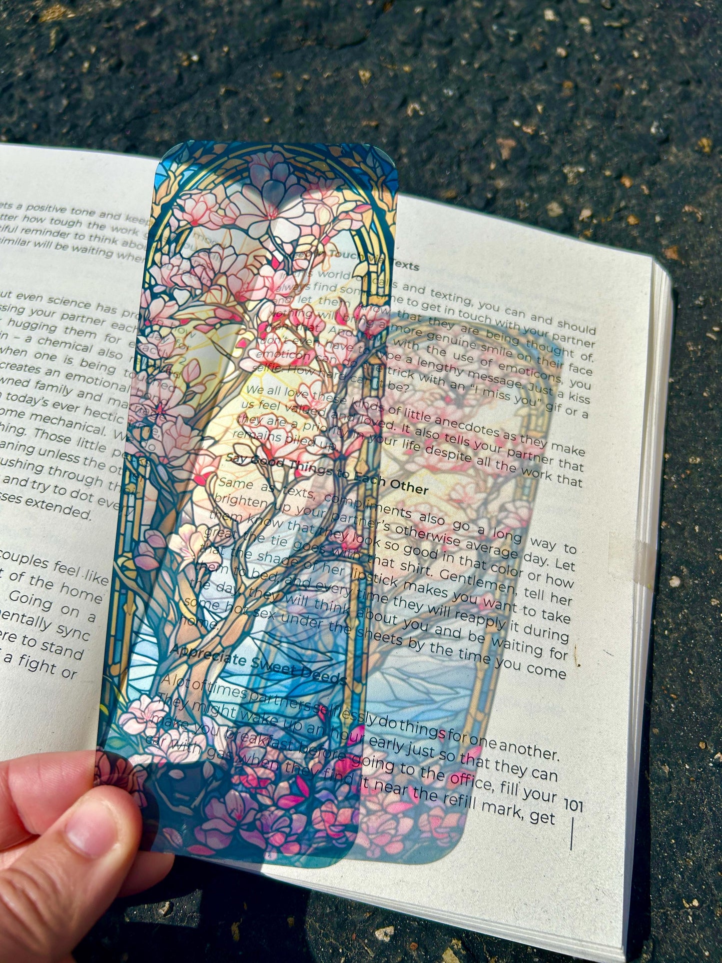 Stained Glass Cherry Blossom Bookmark – Elegant Sakura Art, Japanese Spring Aesthetic, Unique Floral Gift for Book Lovers