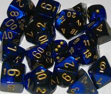 Gemini 3 Polyhedral Black-Blue/gold 7-Die Set - 