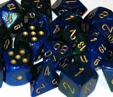 Gemini 3 Polyhedral Blue-Green/gold 7-Die Set - 