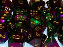 Gemini 3 Polyhedral Green-Purple/gold 7-Die Set - Role-Players