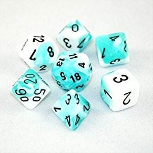 Gemini 4 Polyhedral White-Teal/Black 7-Die Set - Role-Players