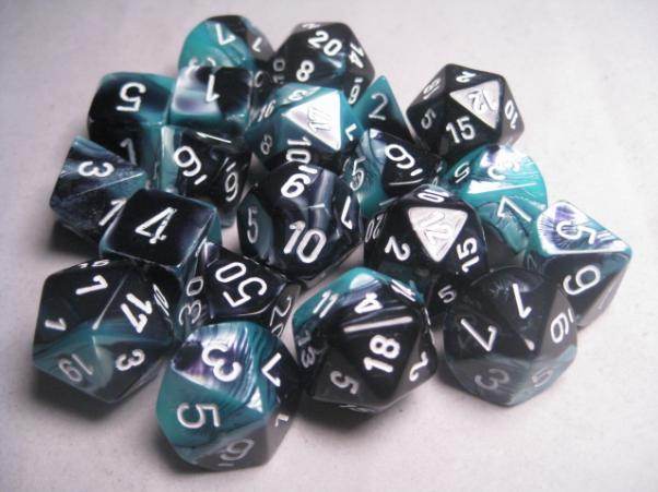Gemini 5 Polyhedral Black Shell/White 7-Die Set - Role-Players