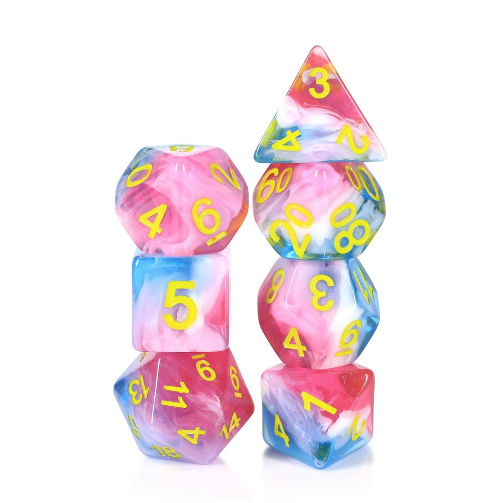 Glacier Rose 7-Dice Set by HengdaDice RPG Dice Red/White/Blue - 