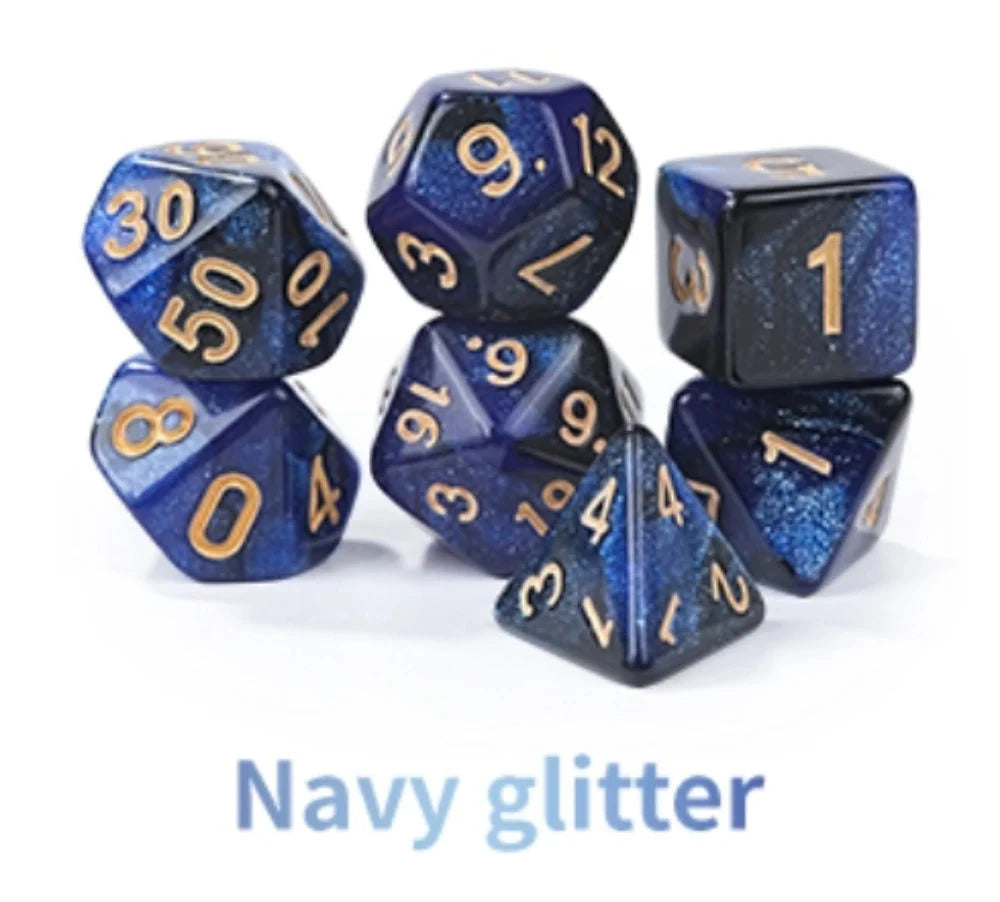 Acrylic Star Glitter DND Dice Set + Dice Tray