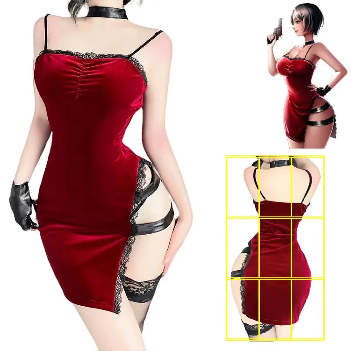 Ada Wong Resident Evil Cosplay Red Dress – Lace Cheongsam - Red / Free size