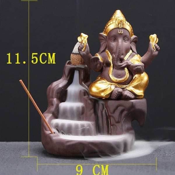 Ganesha Elephant Backflow Backflow Incense Burner - Golden