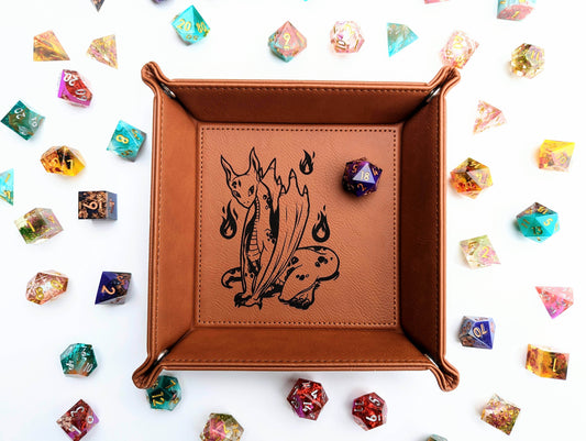Wyrmling Wondering - Vegan Leather Dice Rolling Tray - Chestnut