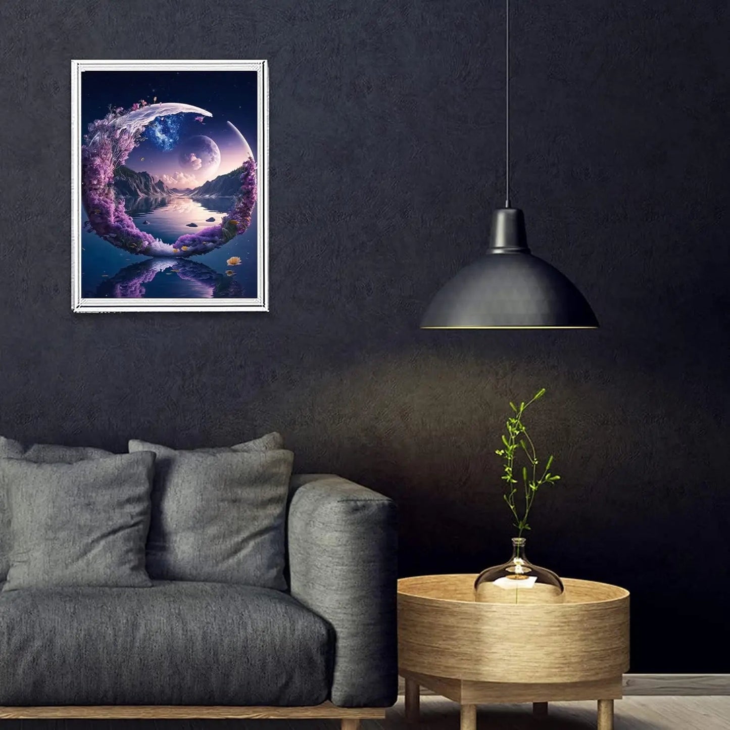 Adult DIY 5D Diamond Painting Set Diamond Art Purple Moon Diamond Painting Full Diamond Embroidery Craft Set Home Wall Decoratio