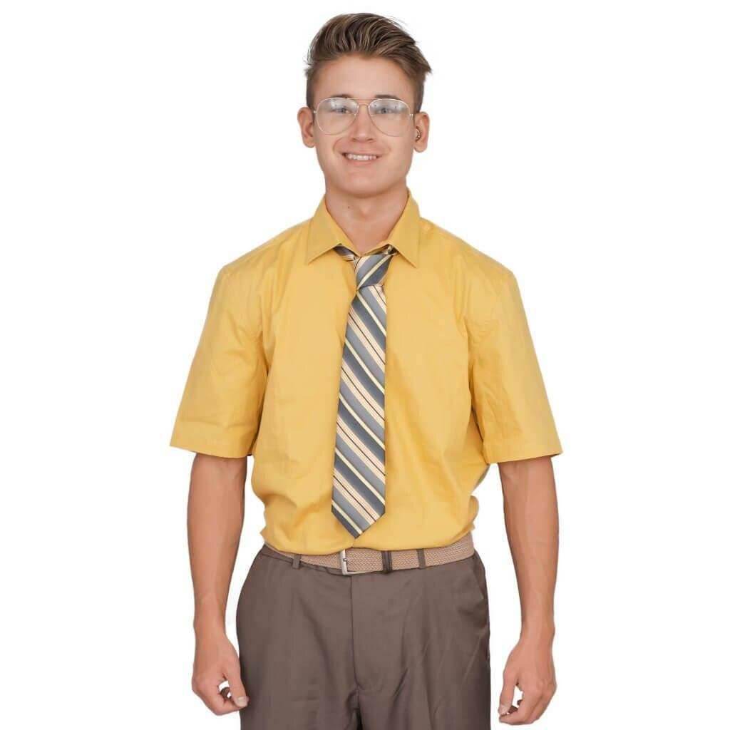 Adult Halloween Costume Office Schrute Short Sleeve T-Shirt and Tie - S