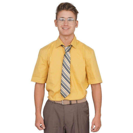Adult Halloween Costume Office Schrute Short Sleeve T-Shirt and Tie - S