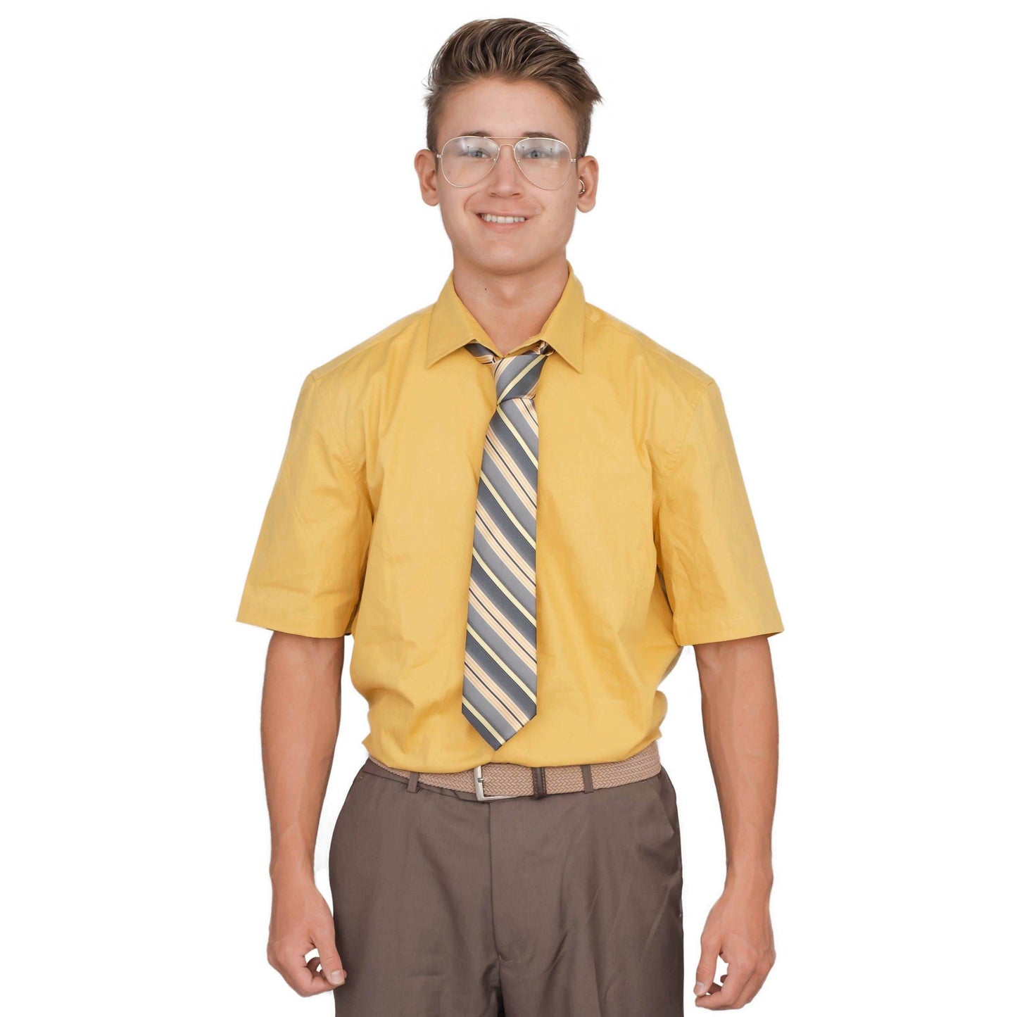 Adult Halloween Costume Office Schrute Short Sleeve T-Shirt and Tie - M