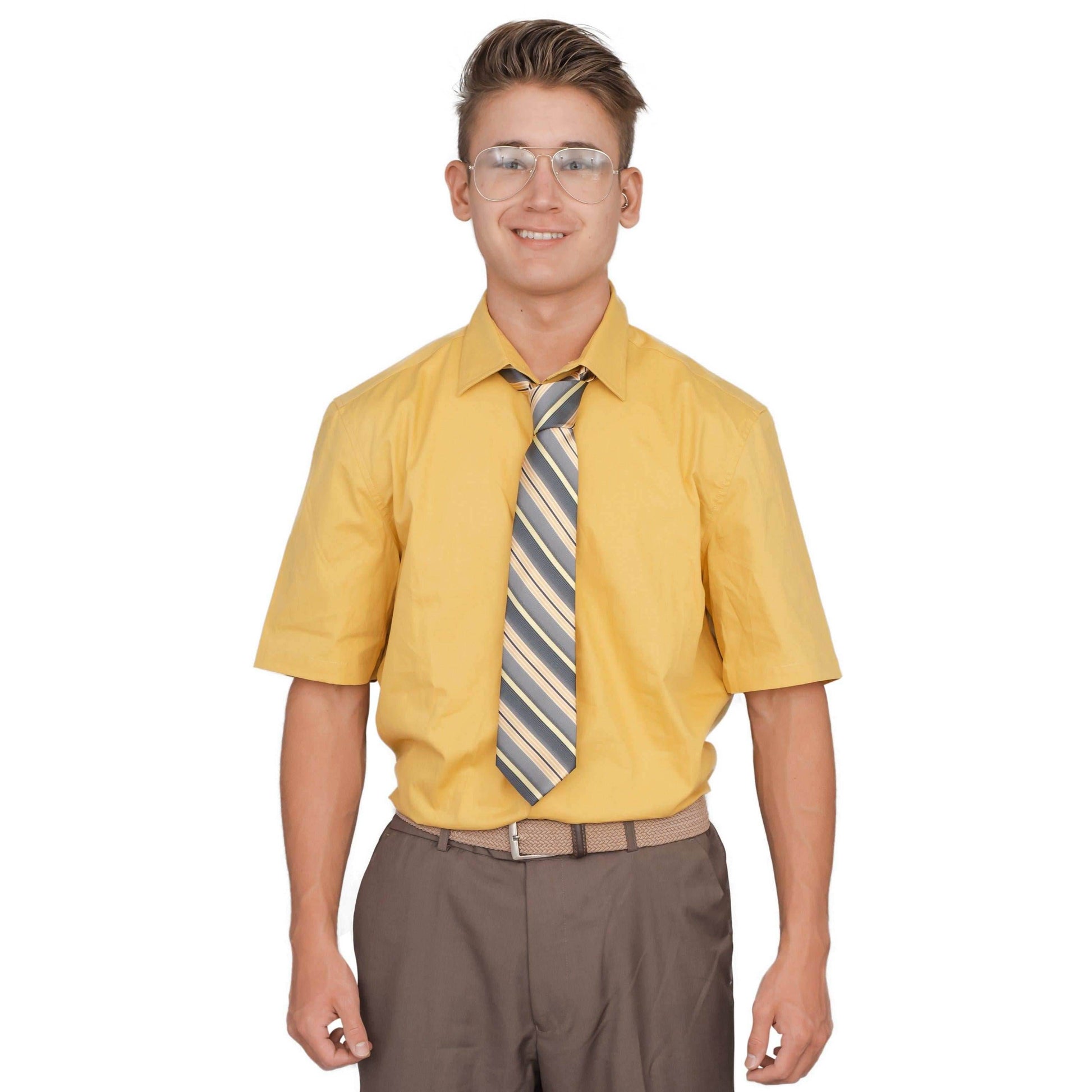 Adult Halloween Costume Office Schrute Short Sleeve T-Shirt and Tie - M
