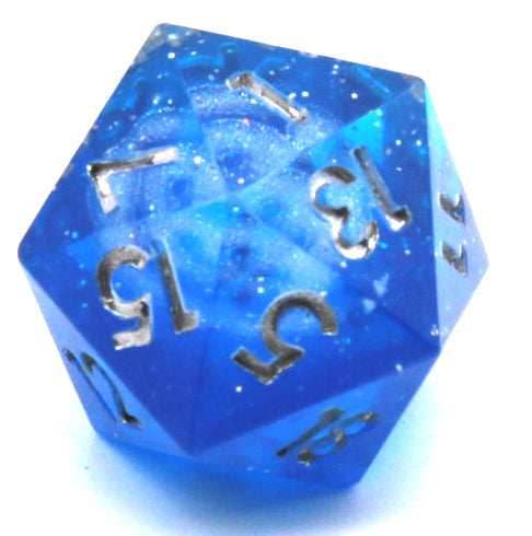 Dreaming of Space 7-Dice Set Resin Sharp Edge RPG DND Blue Glitter - 