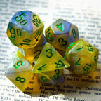 Blue & Yellow w/green Galaxy Glitter 7-Dice Set RPG - 