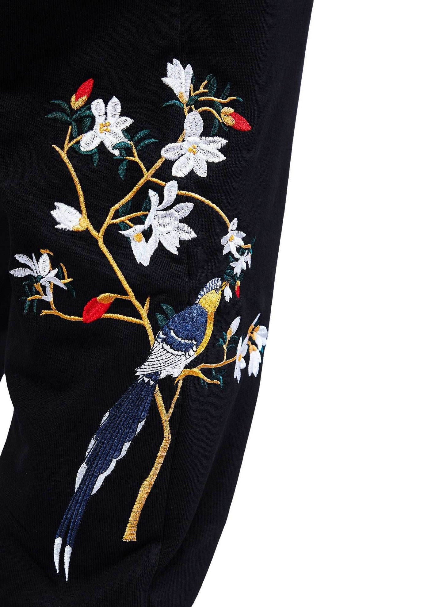 7046 Flowers Embroidery Joggers - Black / S