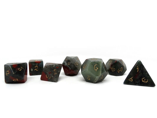 African Bloodstone Dice Set - Gold Elvenkind