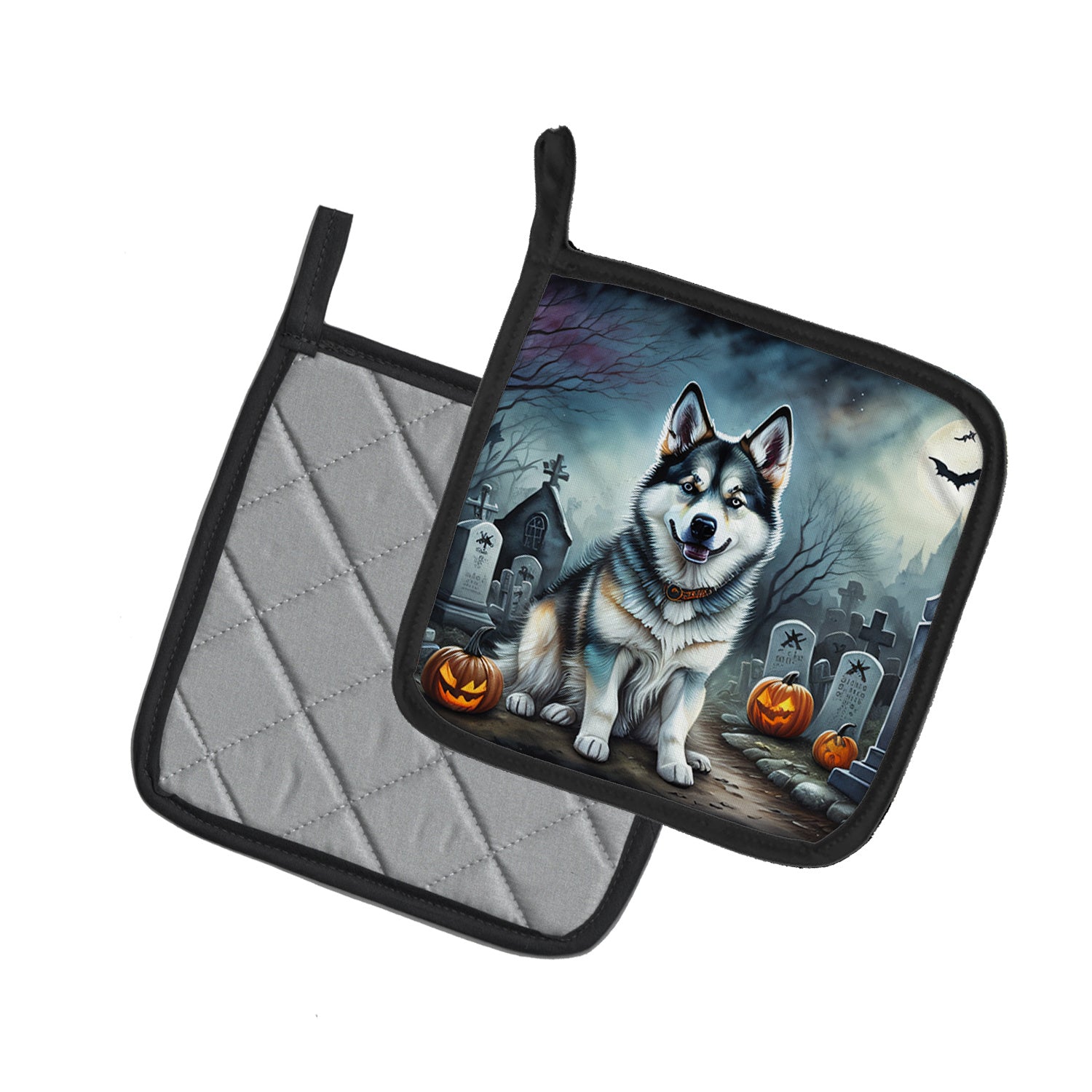 Alaskan Malamute Spooky Halloween Pair of Pot Holders Kitchen Heat Resistant Pot Holders Sets Oven Hot Pads for Cooking Baking BBQ, 7 1/2 x 7 1/2