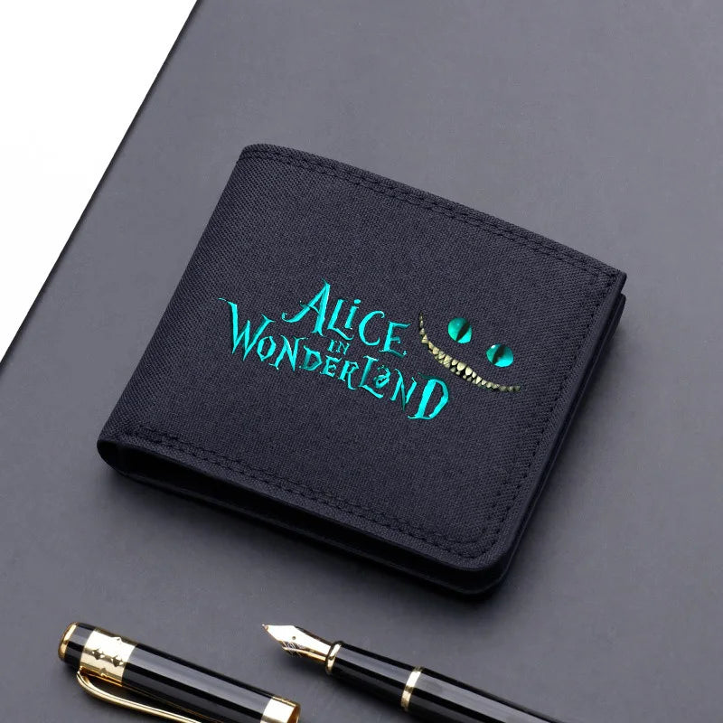 Alice in Wonderland Canvas Men Wallet Black/blue/gray Card Holder Wallet Male Money Bag bank Holder Short Purse Credit Case Bag