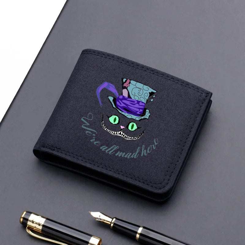 Alice in Wonderland Canvas Men Wallet Black/blue/gray Card Holder Wallet Male Money Bag bank Holder Short Purse Credit Case Bag