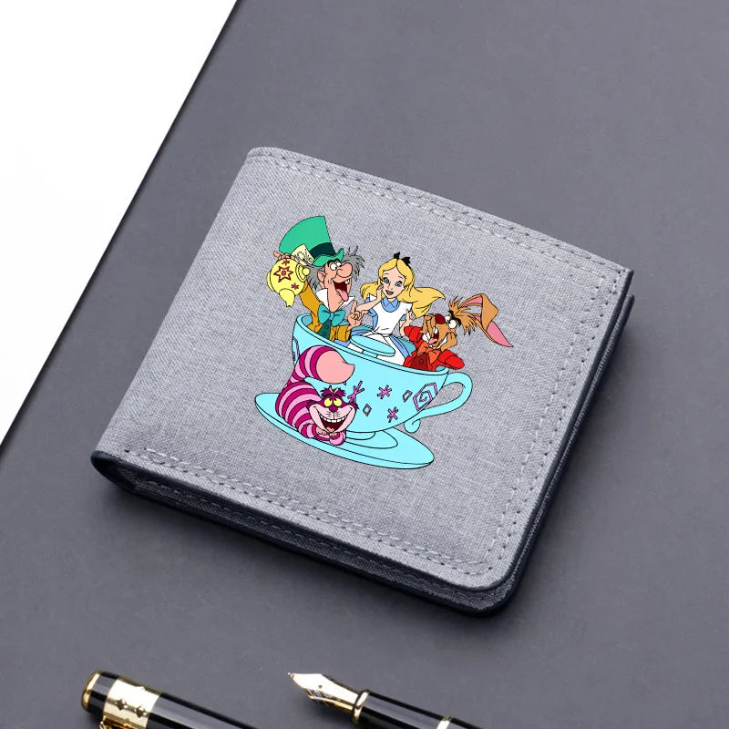 Alice in Wonderland Canvas Men Wallet Black/blue/gray Card Holder Wallet Male Money Bag bank Holder Short Purse Credit Case Bag