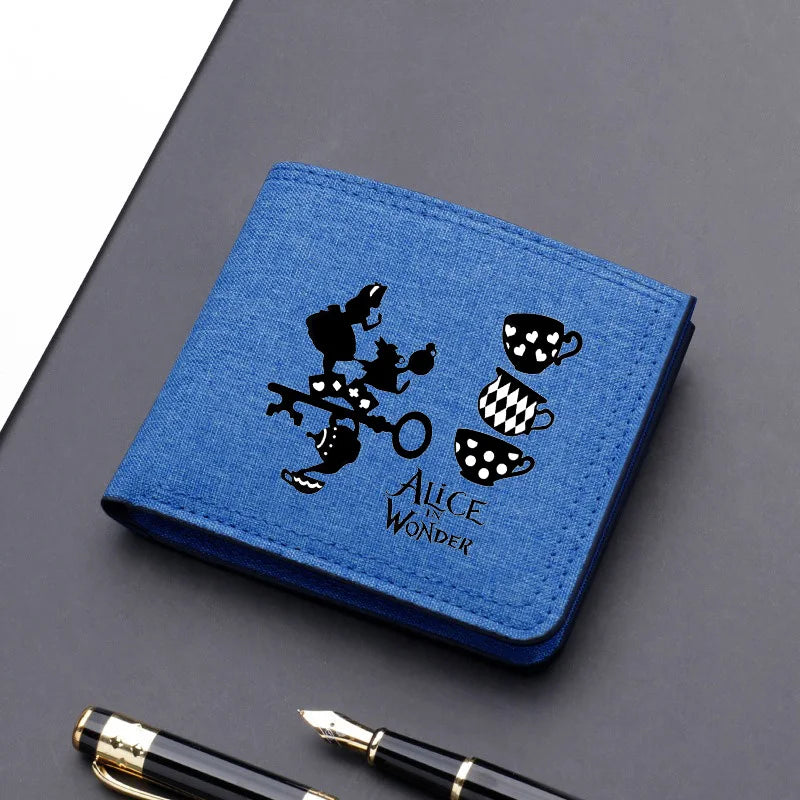 Alice in Wonderland Canvas Men Wallet Black/blue/gray Card Holder Wallet Male Money Bag bank Holder Short Purse Credit Case Bag