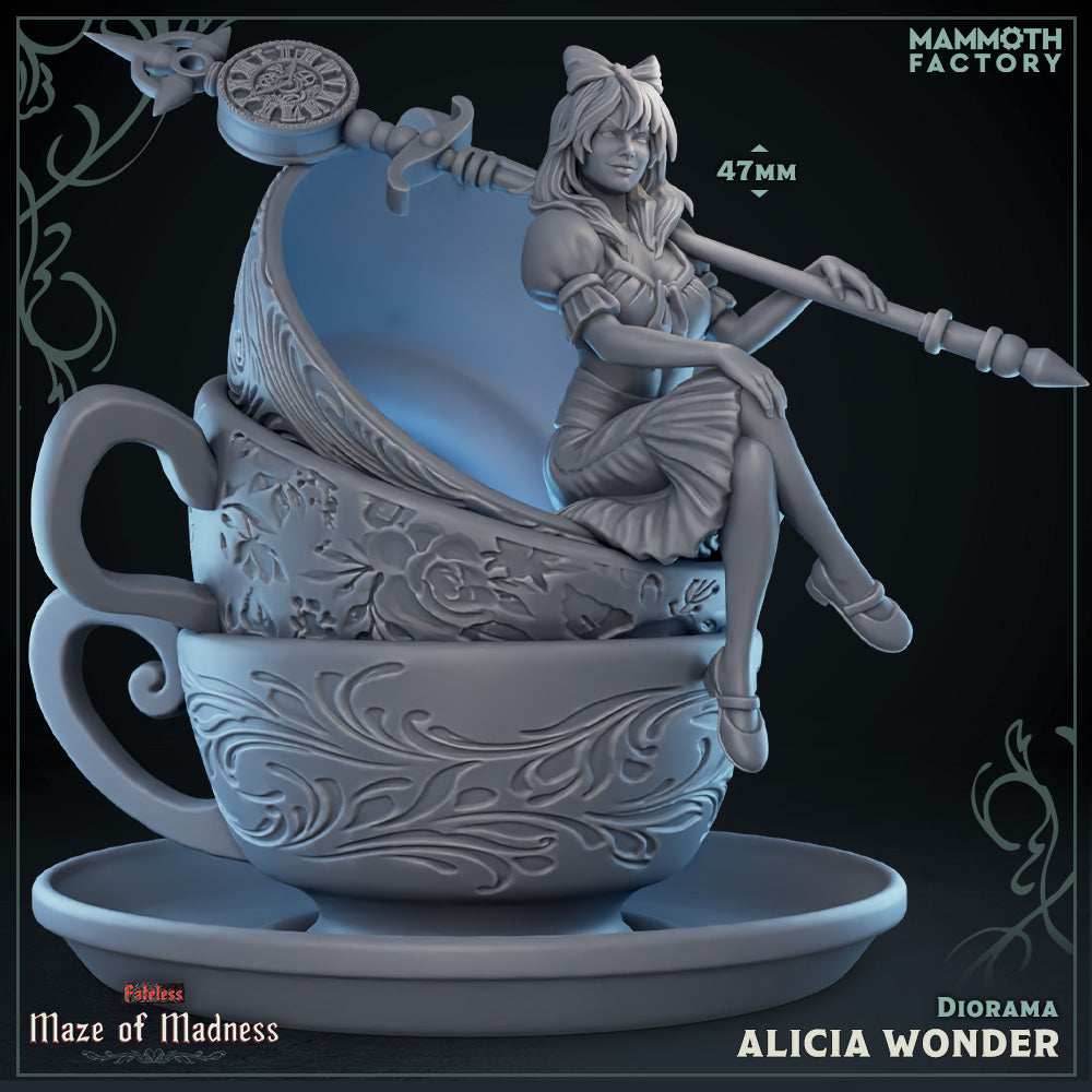 Alicia Wonder Diorama (Female Human Mage Sitting on Teacups) - 