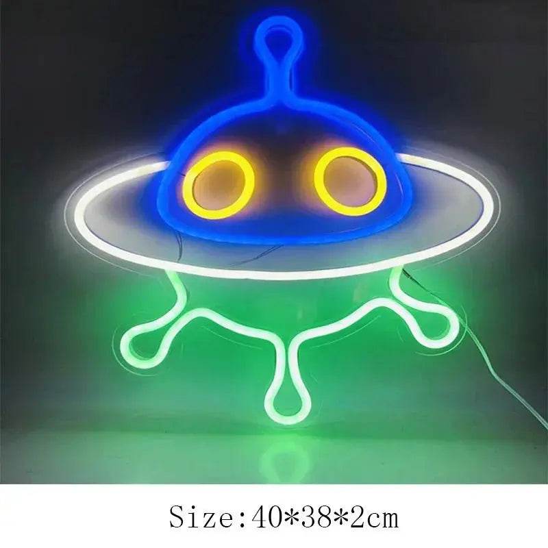Alien Neon Light Sign Spaceship Planet - UFO