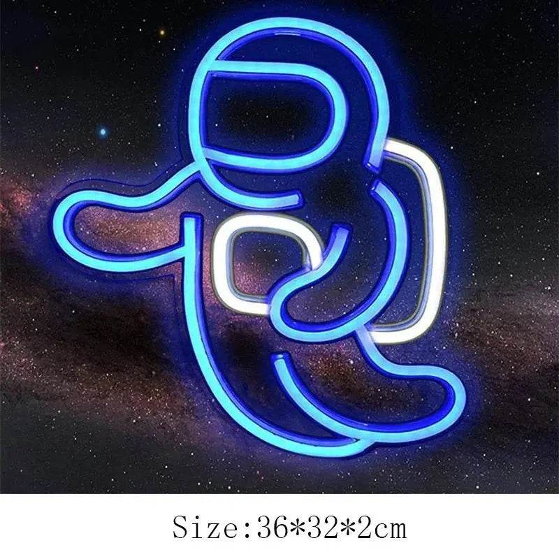 Alien Neon Light Sign Spaceship Planet - astronaut