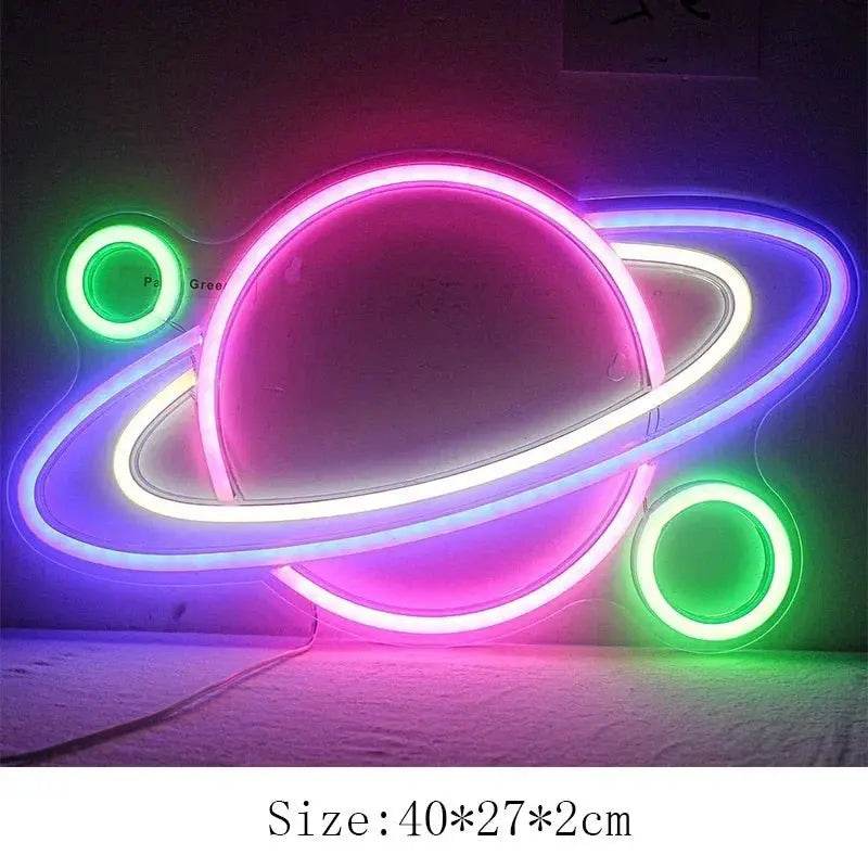 Alien Neon Light Sign Spaceship Planet - Planet