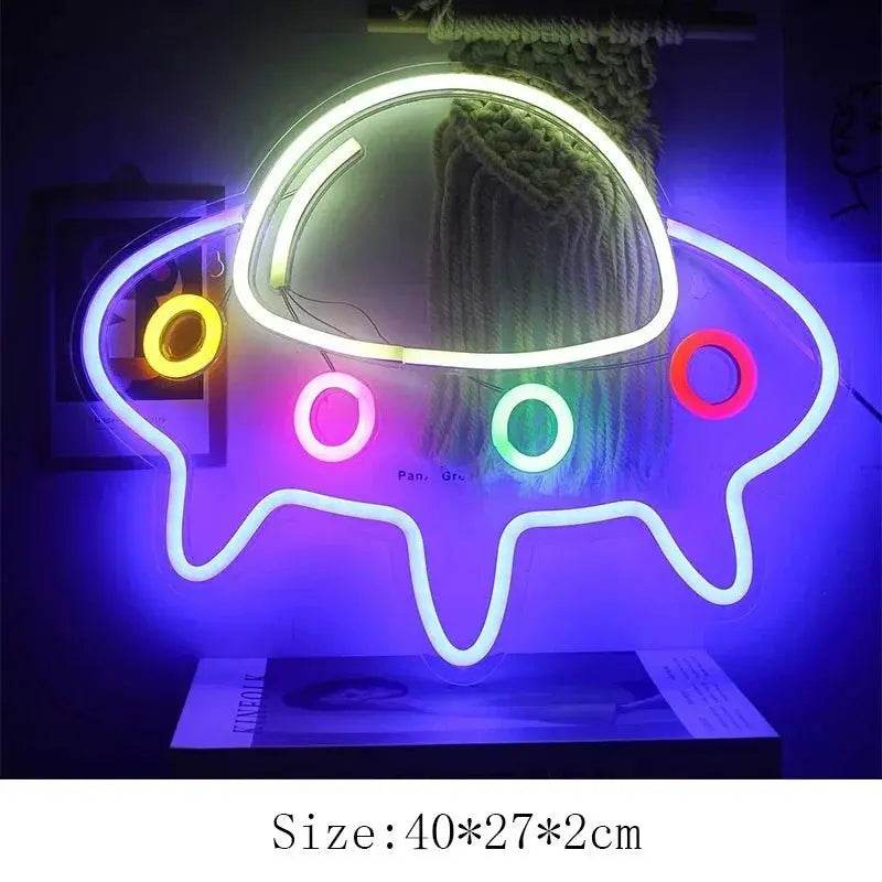Alien Neon Light Sign Spaceship Planet - spaceship