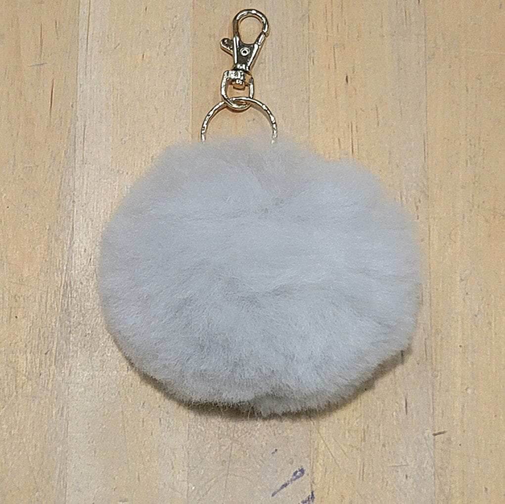 Alpaca Fuzzball Keychain - Light Silver Grey