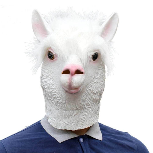 Alpaca Head Latex Party Mask - White