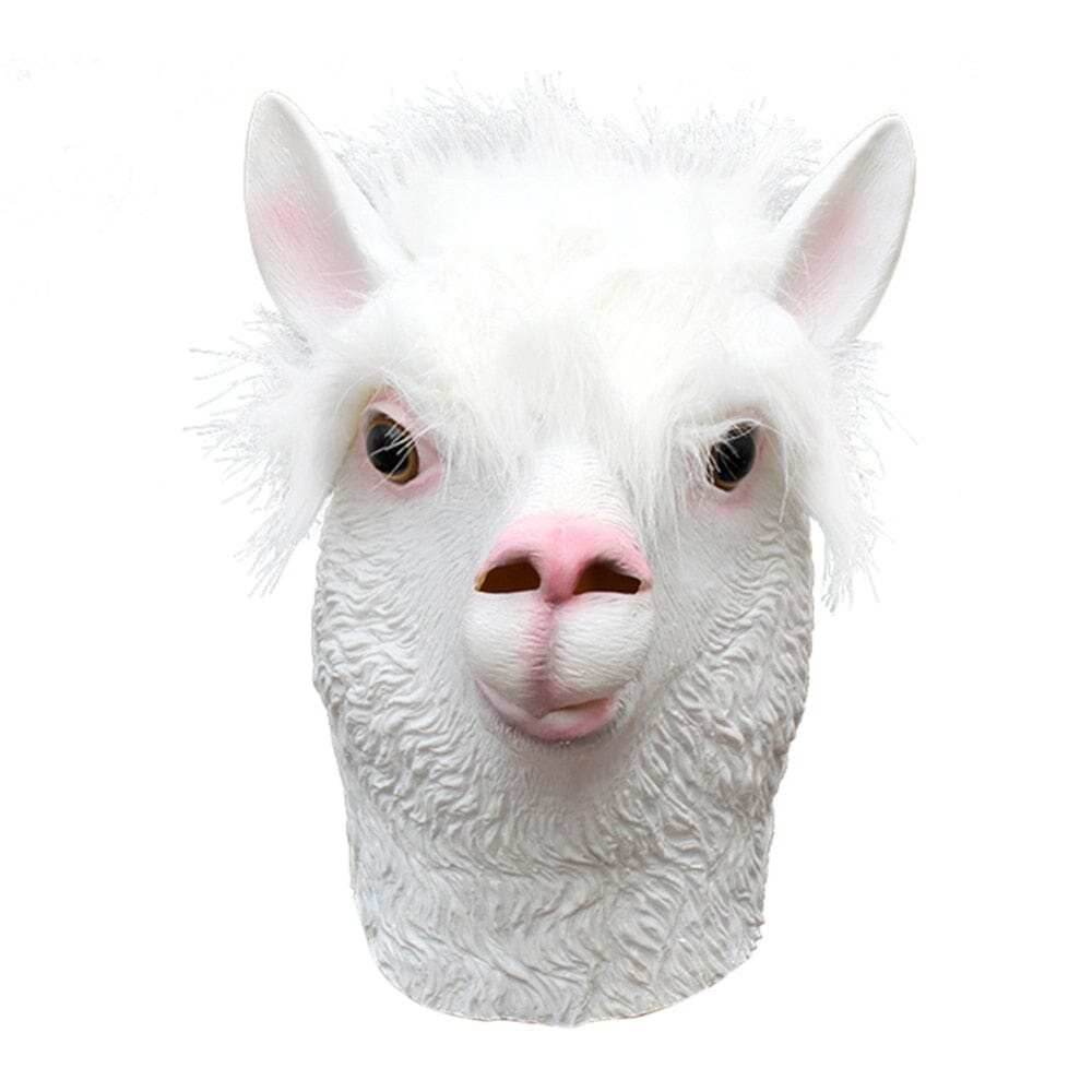 Alpaca Head Latex Party Mask - White