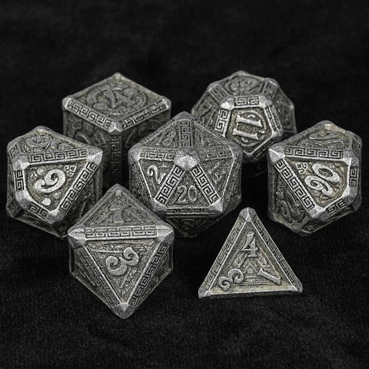 Ancient Greek Textured Metal DND Dice Set