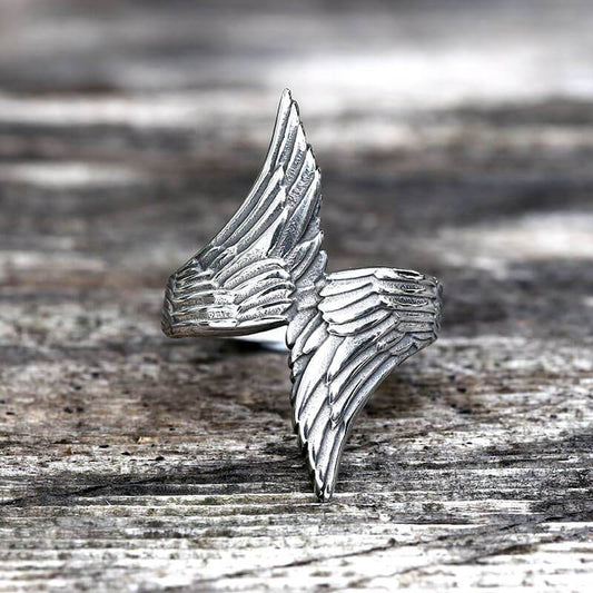Angel Descends Wings Stainless Steel Ring - Stainless Steel / 7