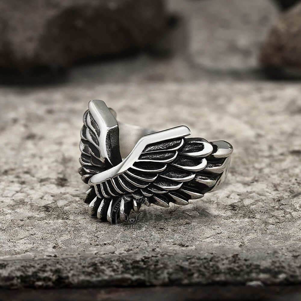 Angel Wing Stainless Steel Beast Ring - Stainless Steel / 7