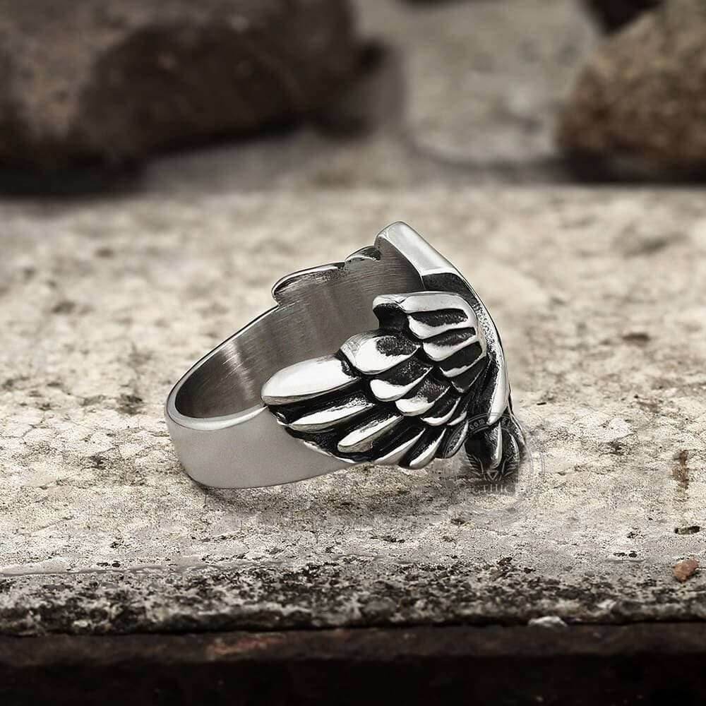 Angel Wing Stainless Steel Beast Ring - Stainless Steel / 7