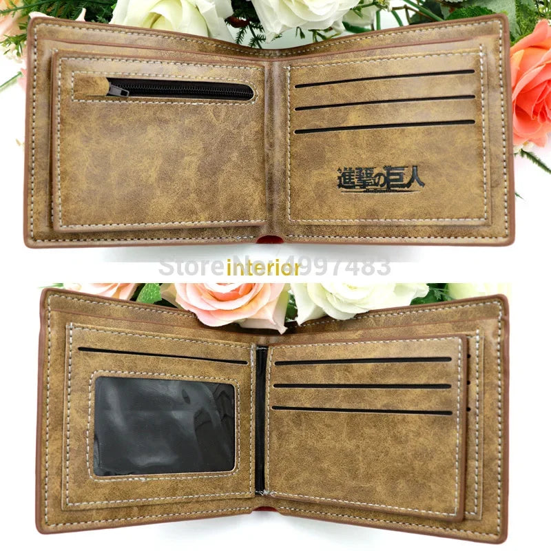 Anime Attack on Titan Eren Jager Khaki Men Wallets Scout Regiment Short Purse Card Holders