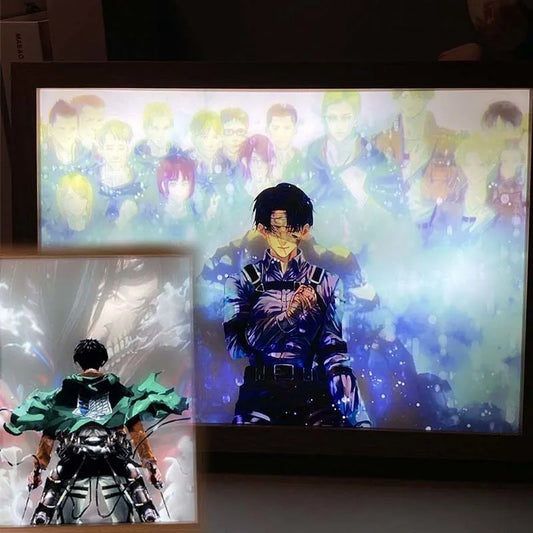 Anime Attack On Titan Led Light Painting Levi Ackerman/Eren Night Lights Cartoon Mikasa Frame Painting Toy Table Decor Lamp Gift