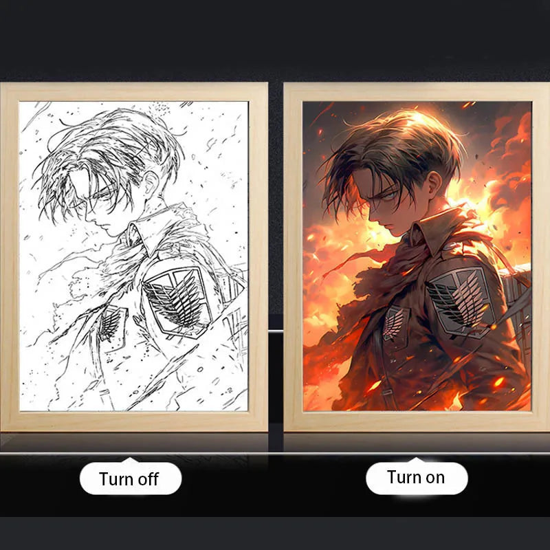 Anime Attack On Titan Led Light Painting Levi Ackerman/Eren Night Lights Cartoon Mikasa Frame Painting Toy Table Decor Lamp Gift