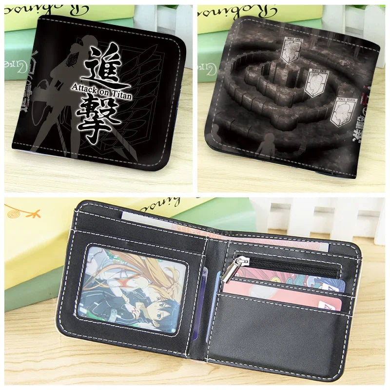 Anime Attack on Titan Short Wallet Bifold PU Leather Purse with Coin Pocket for Girls Boys Gift